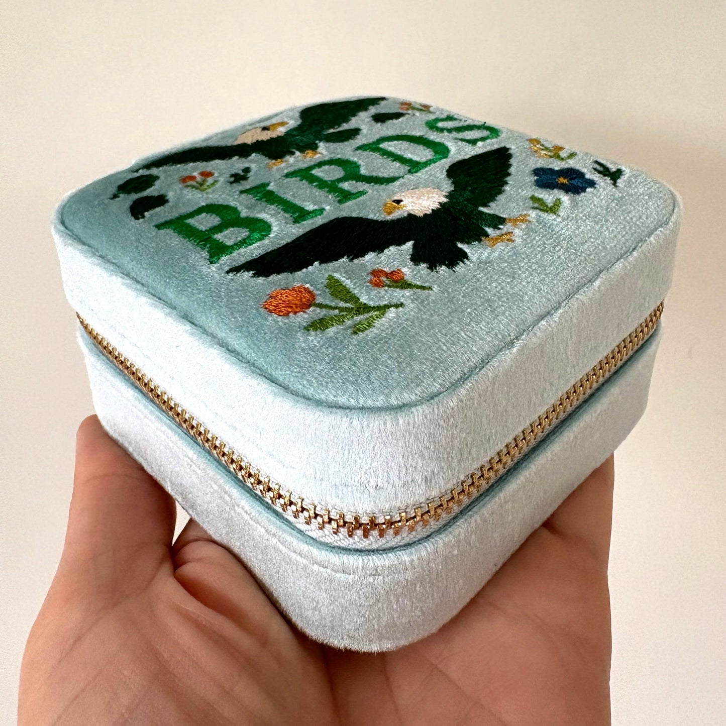 Birds Velvet Jewelry Travel Case