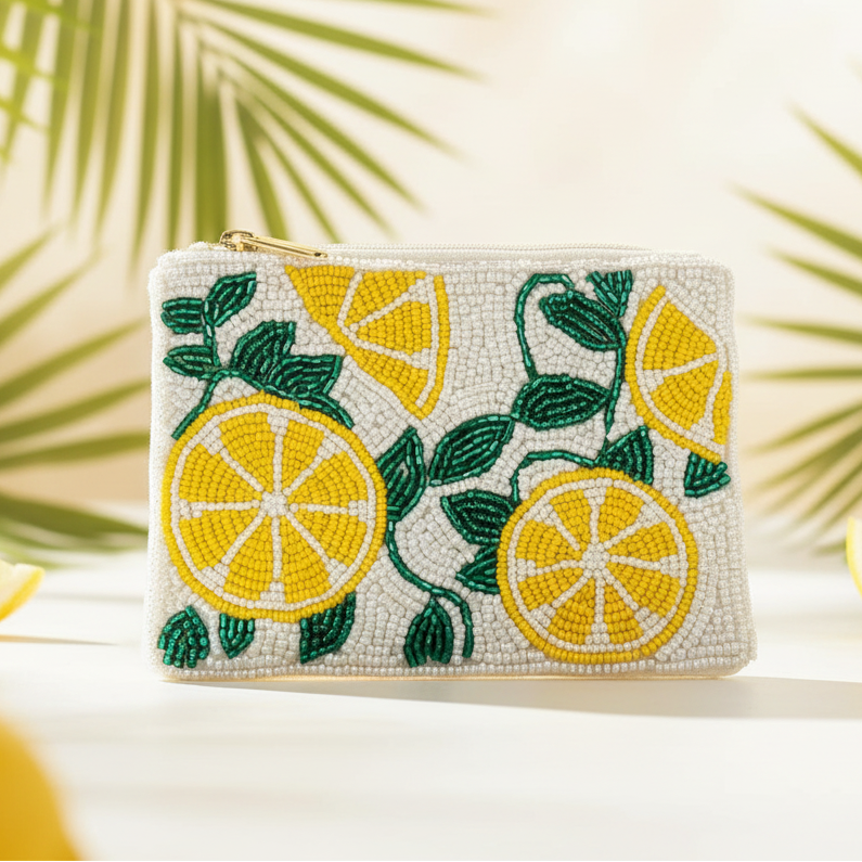 Lemons Fully Beaded Coin Purse