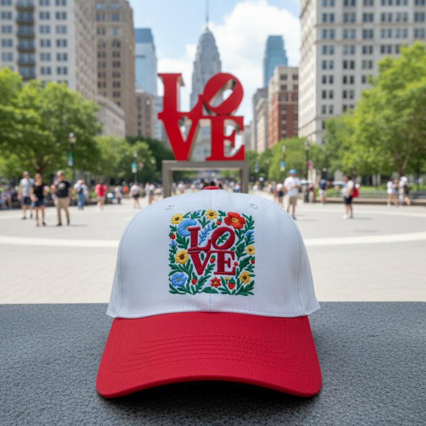 Philly Love Statue Floral Embroidered Hat