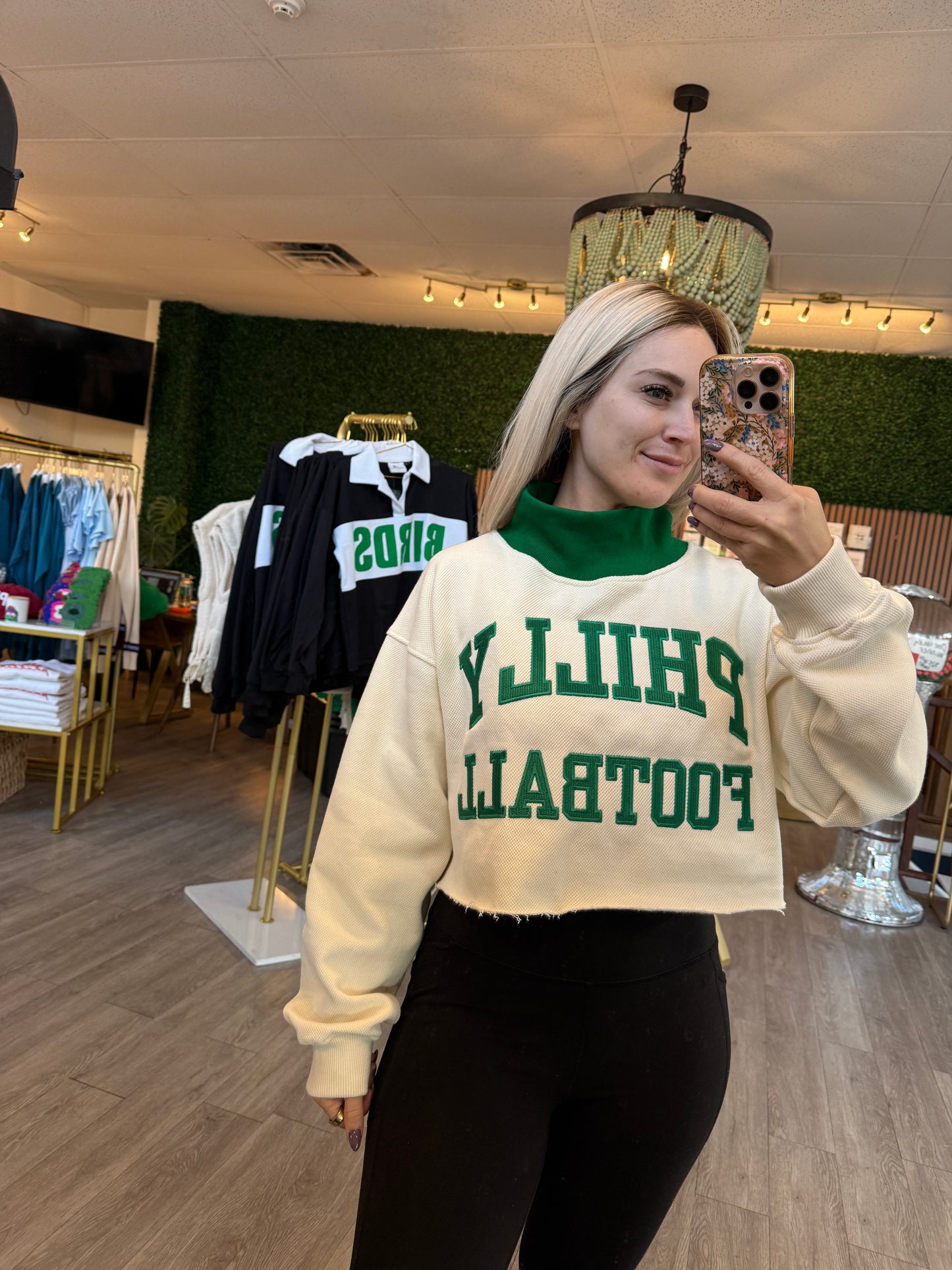 Philly Football Mock Neck Waffle Crop