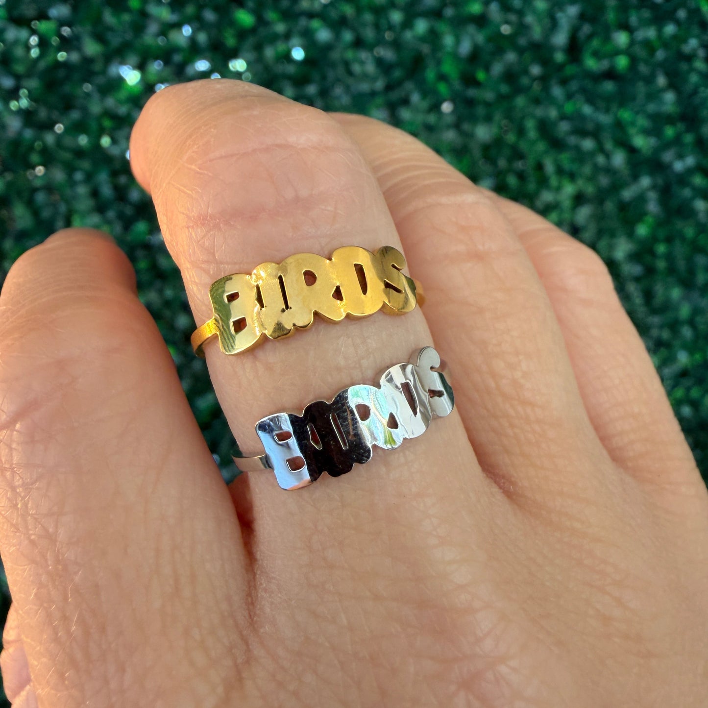 Birds Bubble Letter Ring