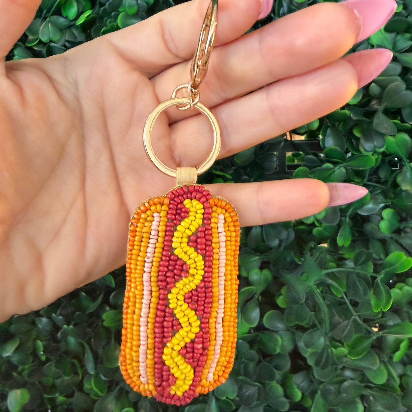 Hotdog Beaded Bag Charm/Keychain