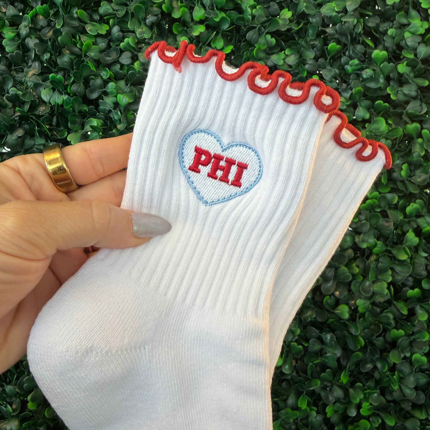 PHI Heart Ruffle Edge Socks