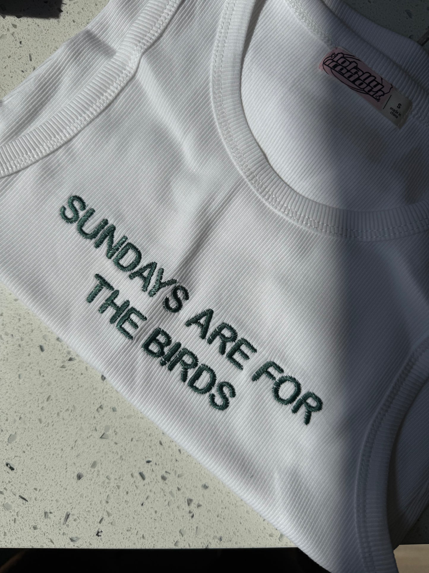 Sundays Are For The Birds Embroidered Tank Top