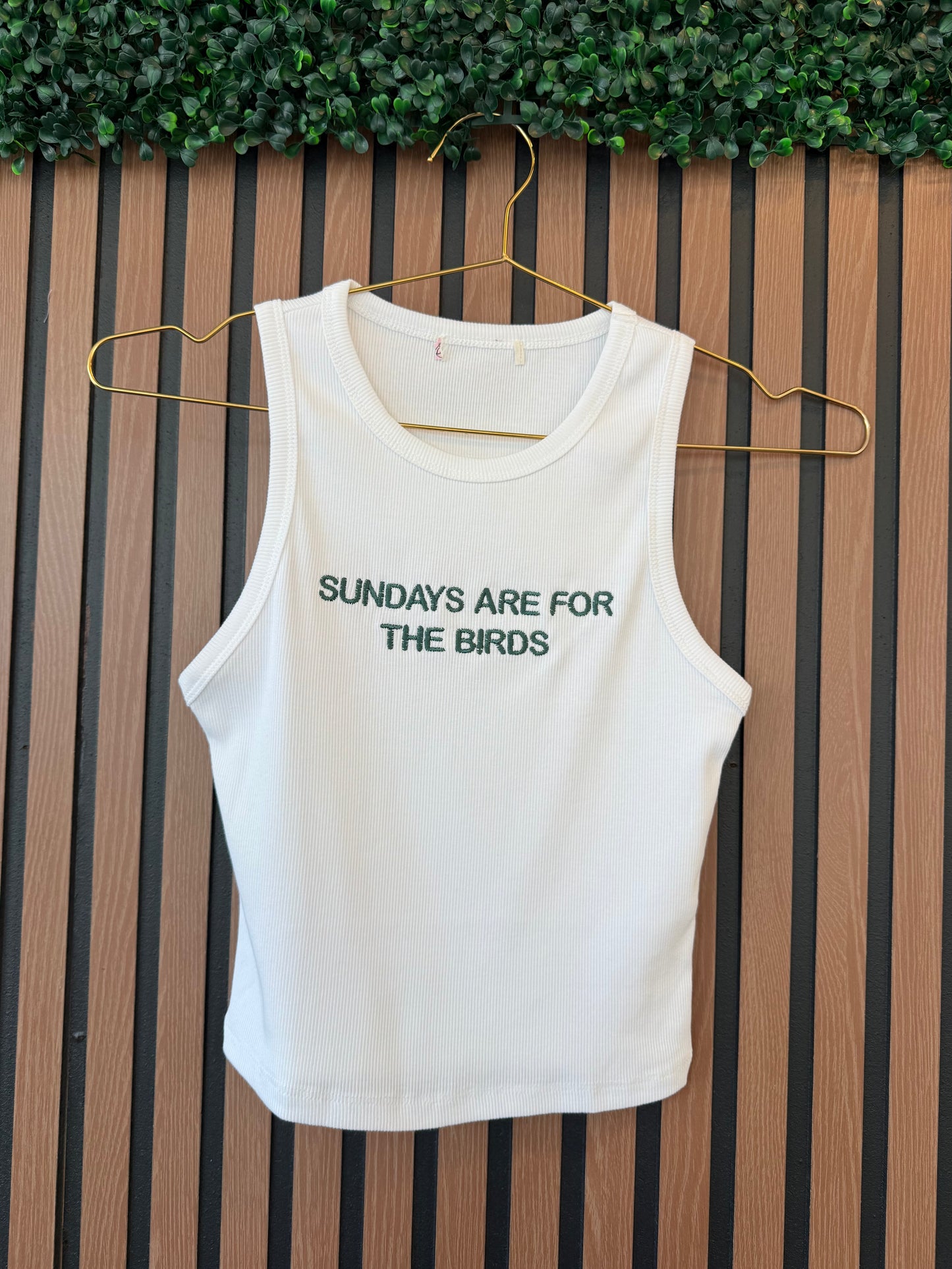 Sundays Are For The Birds Embroidered Tank Top