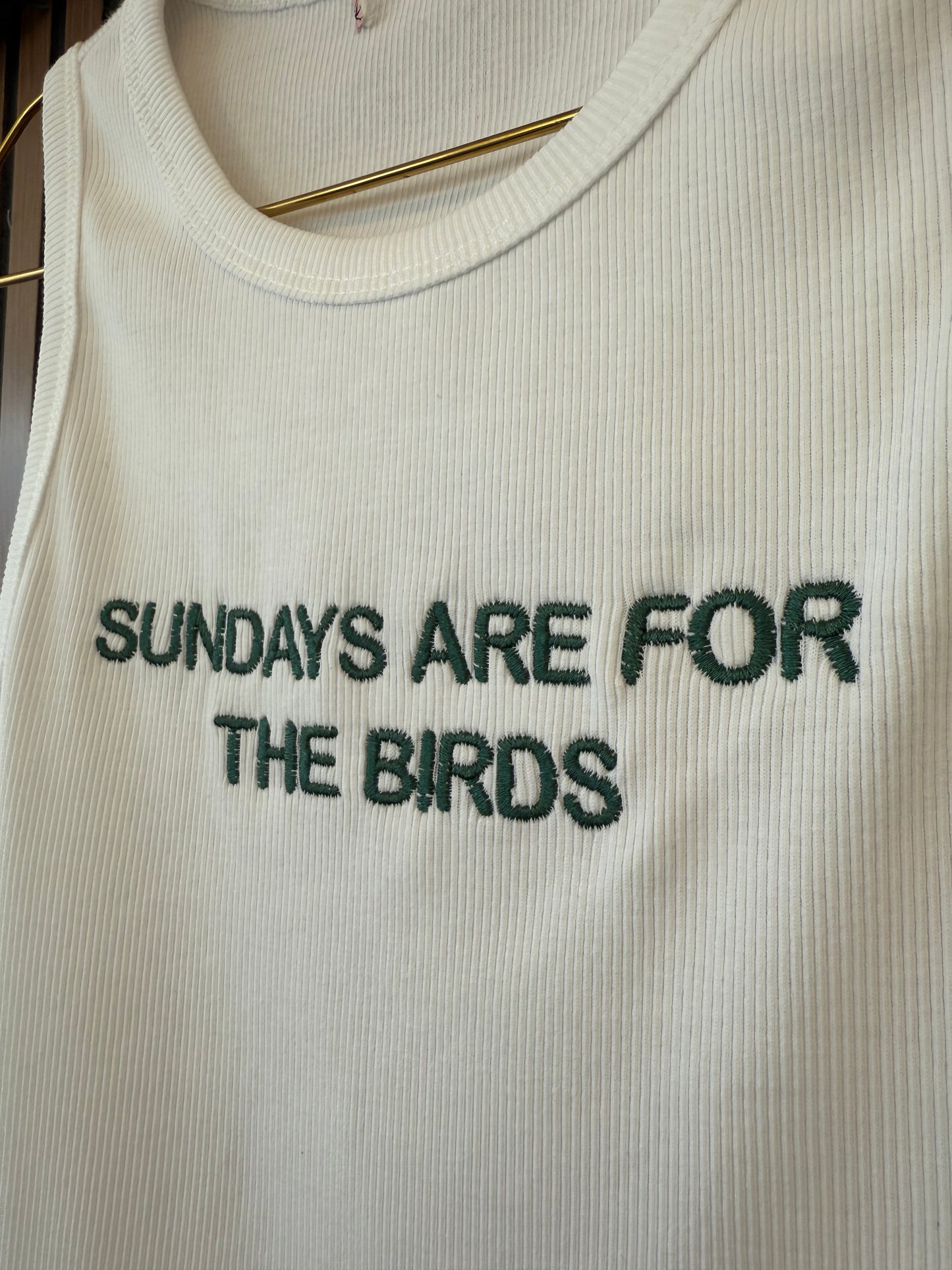 Sundays Are For The Birds Embroidered Tank Top