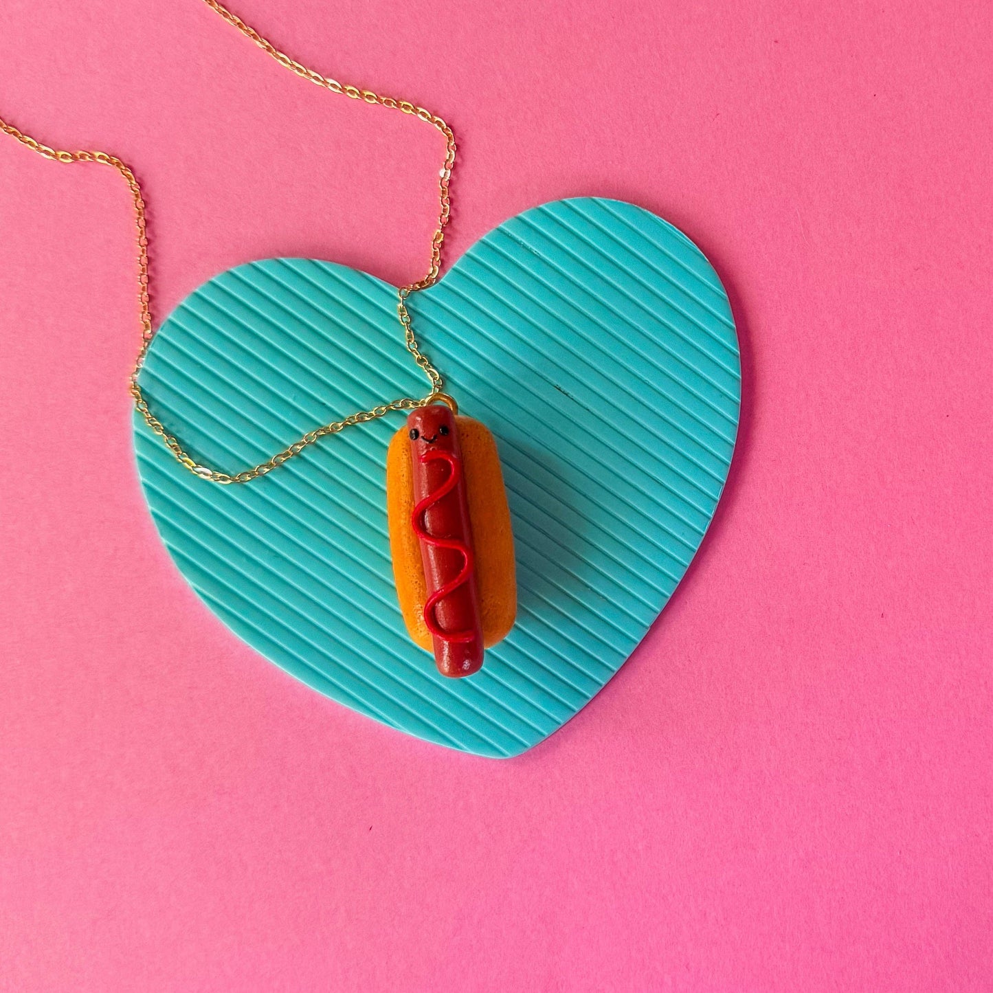 Hot Dog Clay Necklace