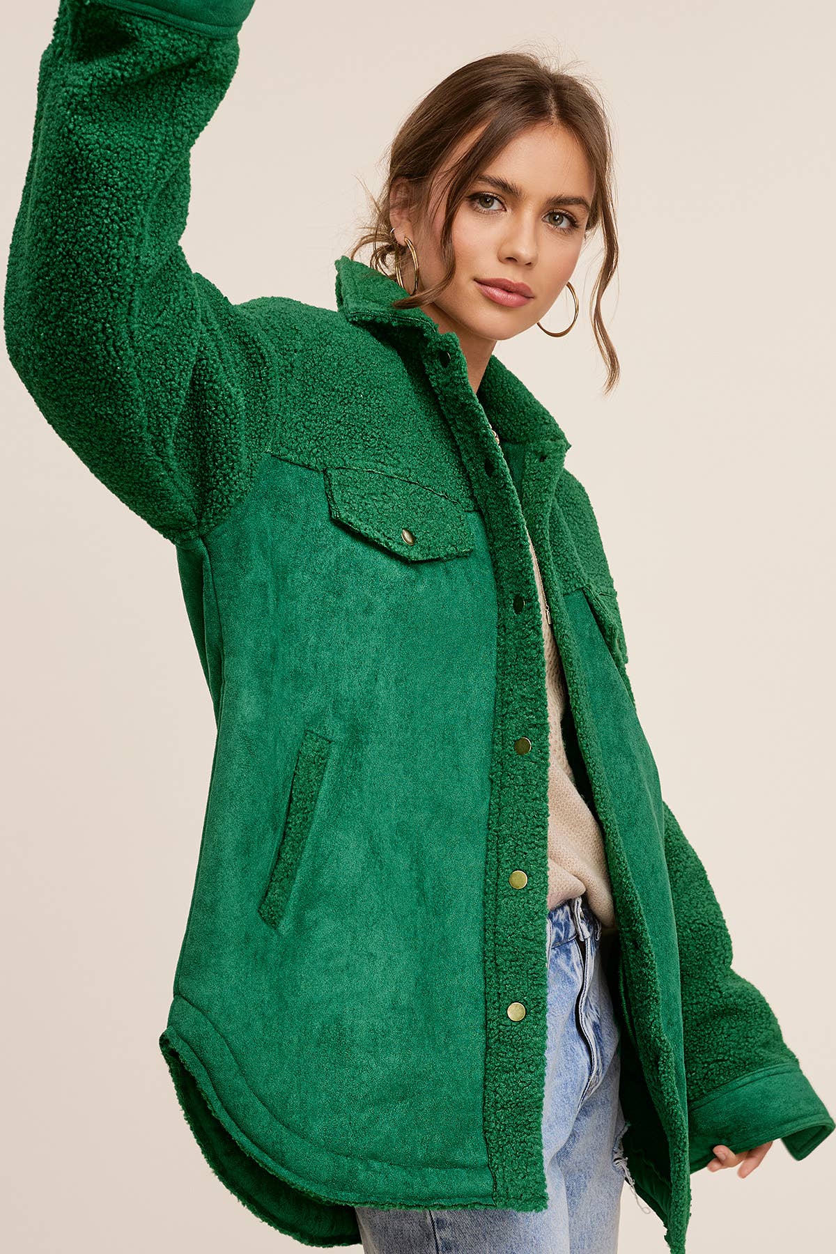 Faux Suede Oversized Button Down Jacket