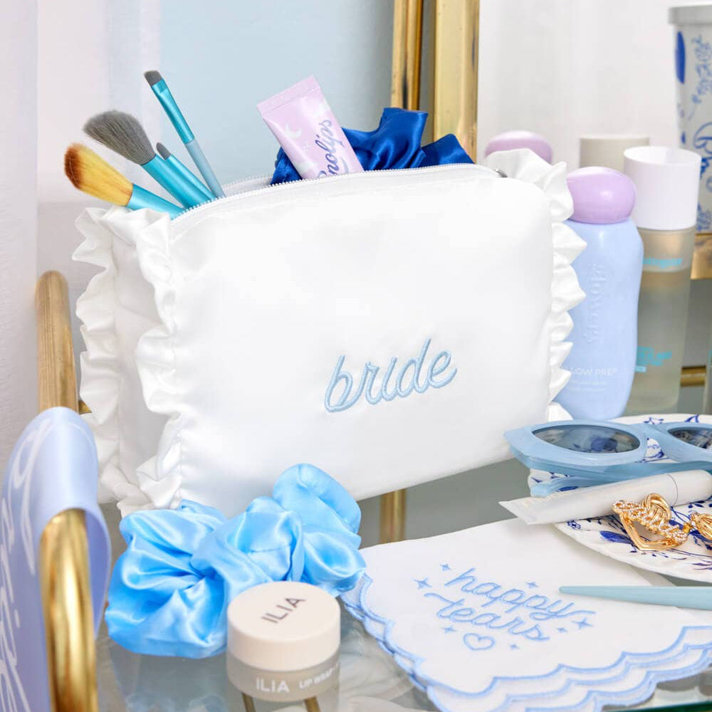 Embroidered Ruffle Bride Cosmetic Bag