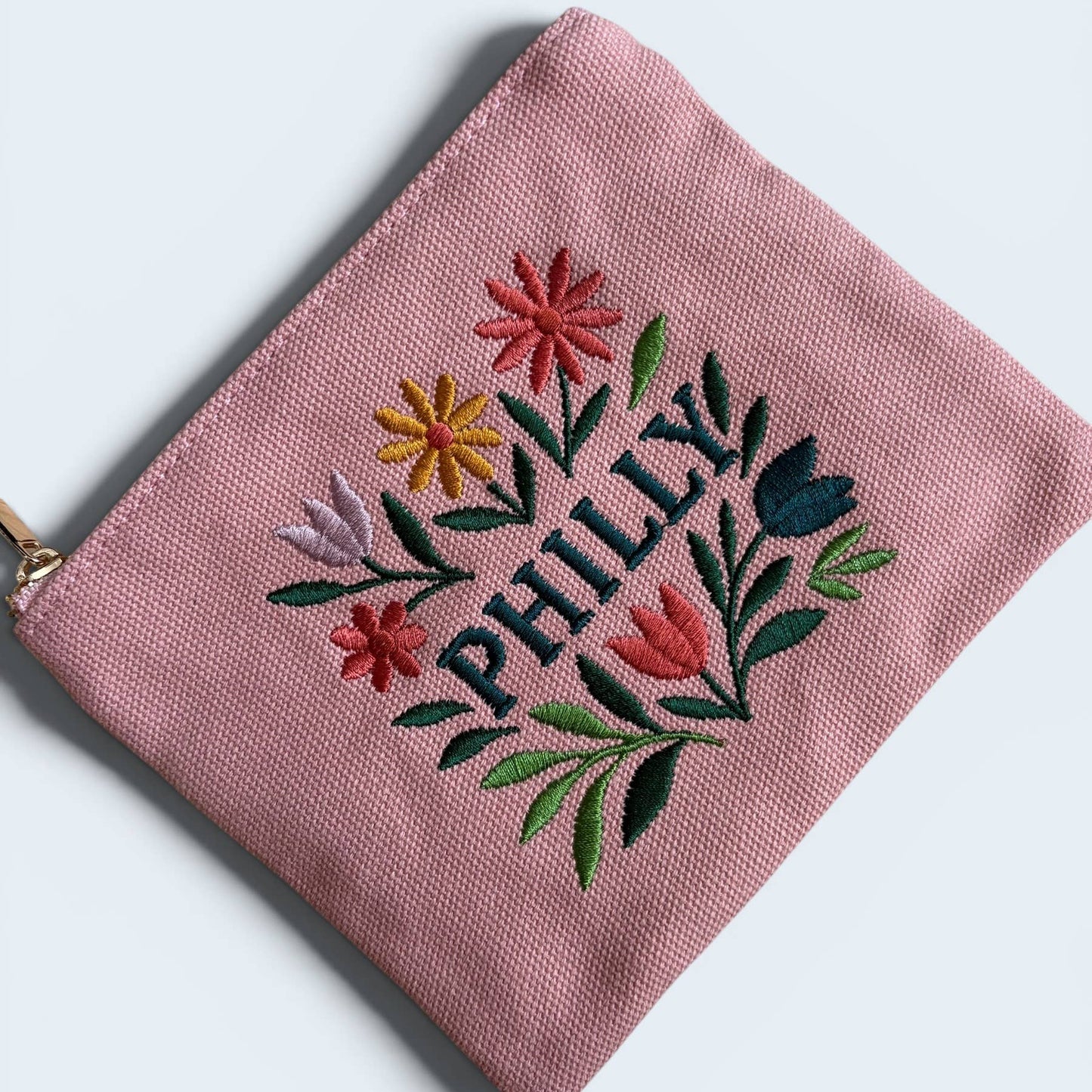 Philly Embroidered Floral Pink Pouch