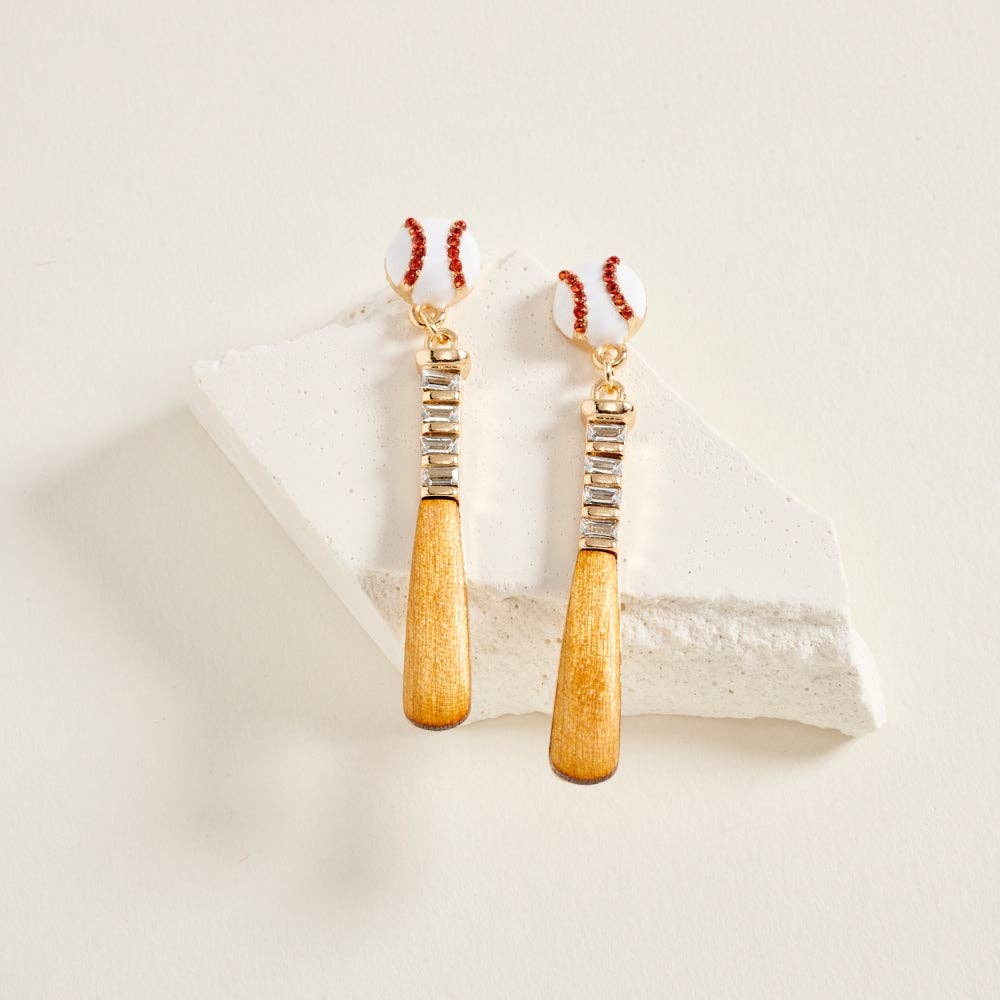 Baseball Bat Rhinestone Drop Earrings