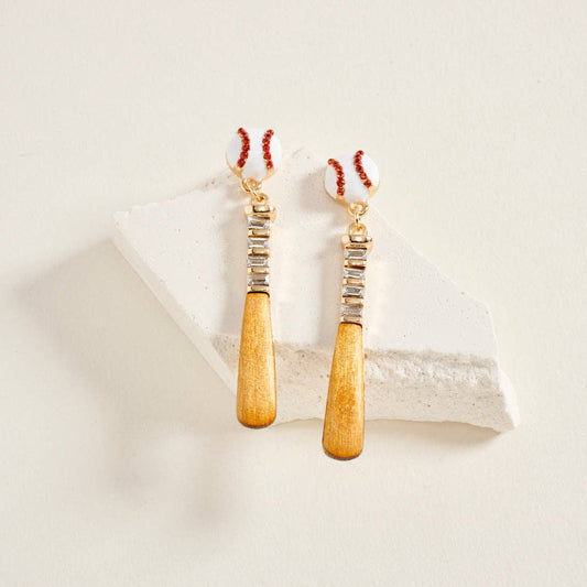 Baseball Bat Rhinestone Drop Earrings