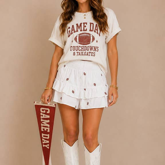 Football Embroidered Tiered Ruffle Skort