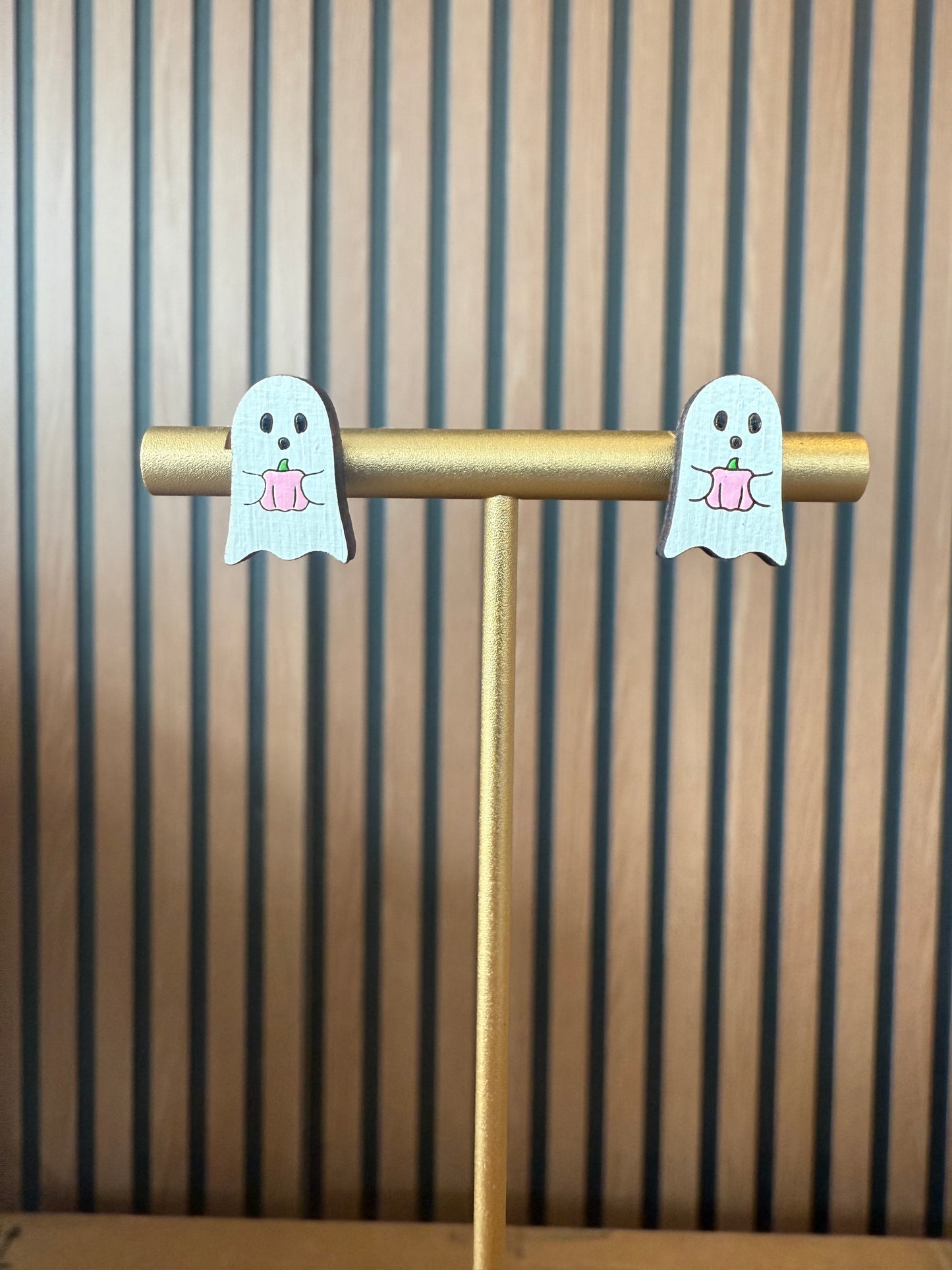 Ghost Pink Pumpkin Studs - Halloween