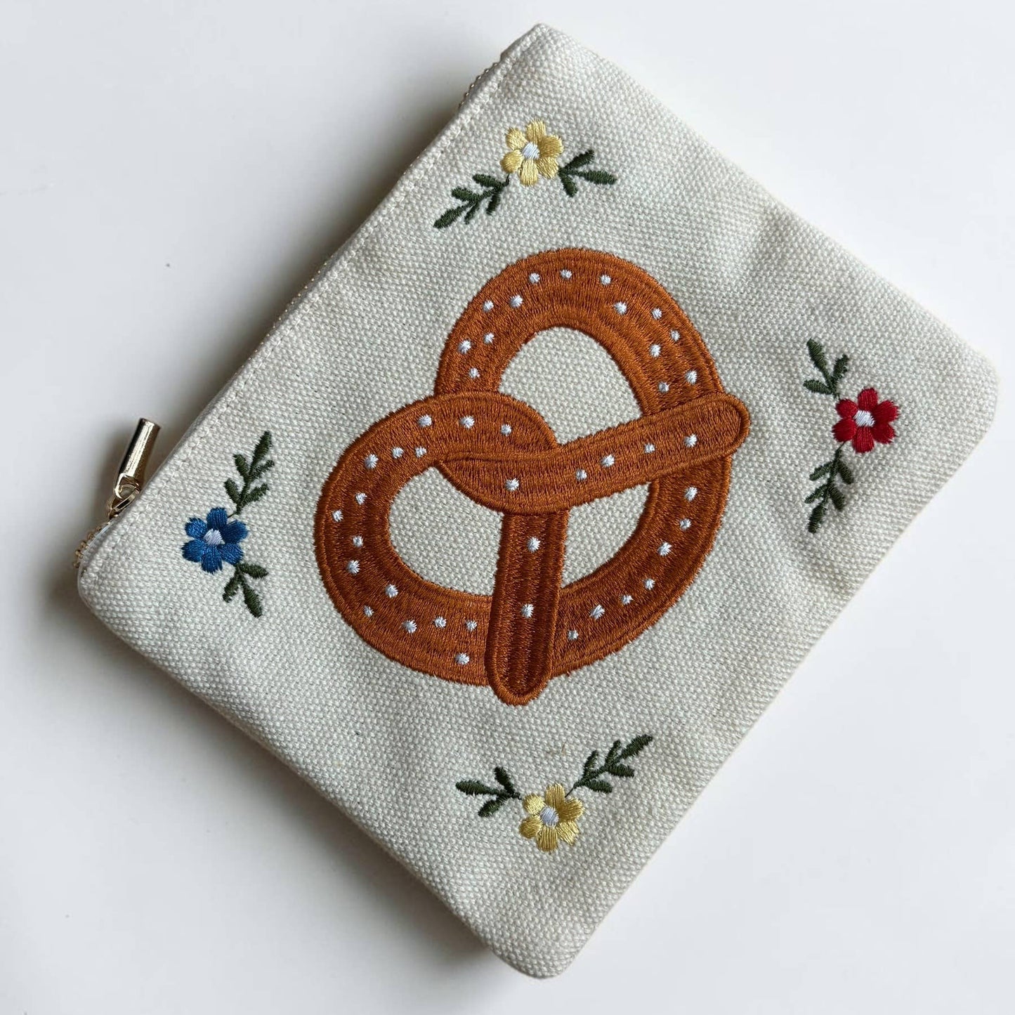 Pretzel Embroidery Zipper Pouch