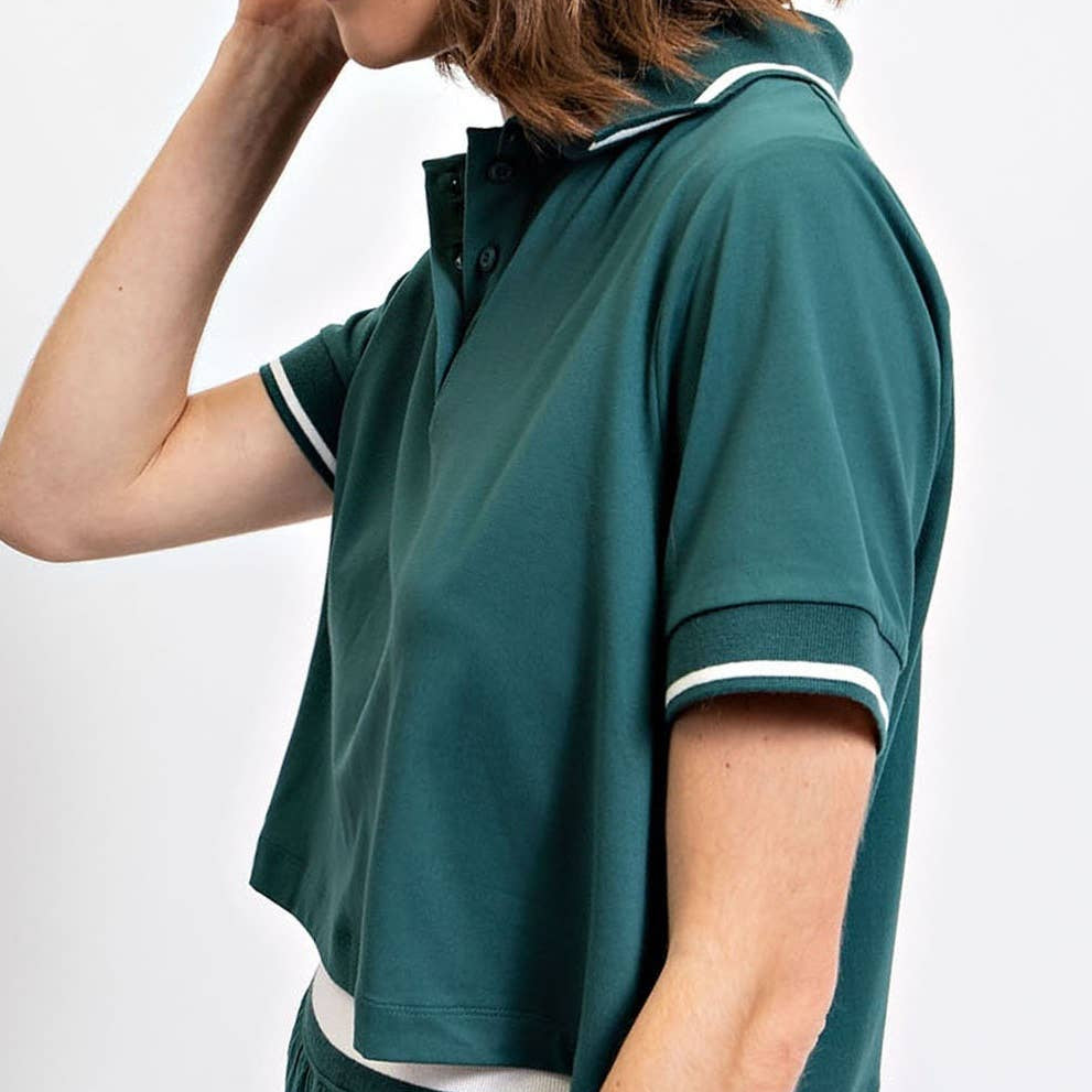 Green Philly Pennant Polo Crop Shirt
