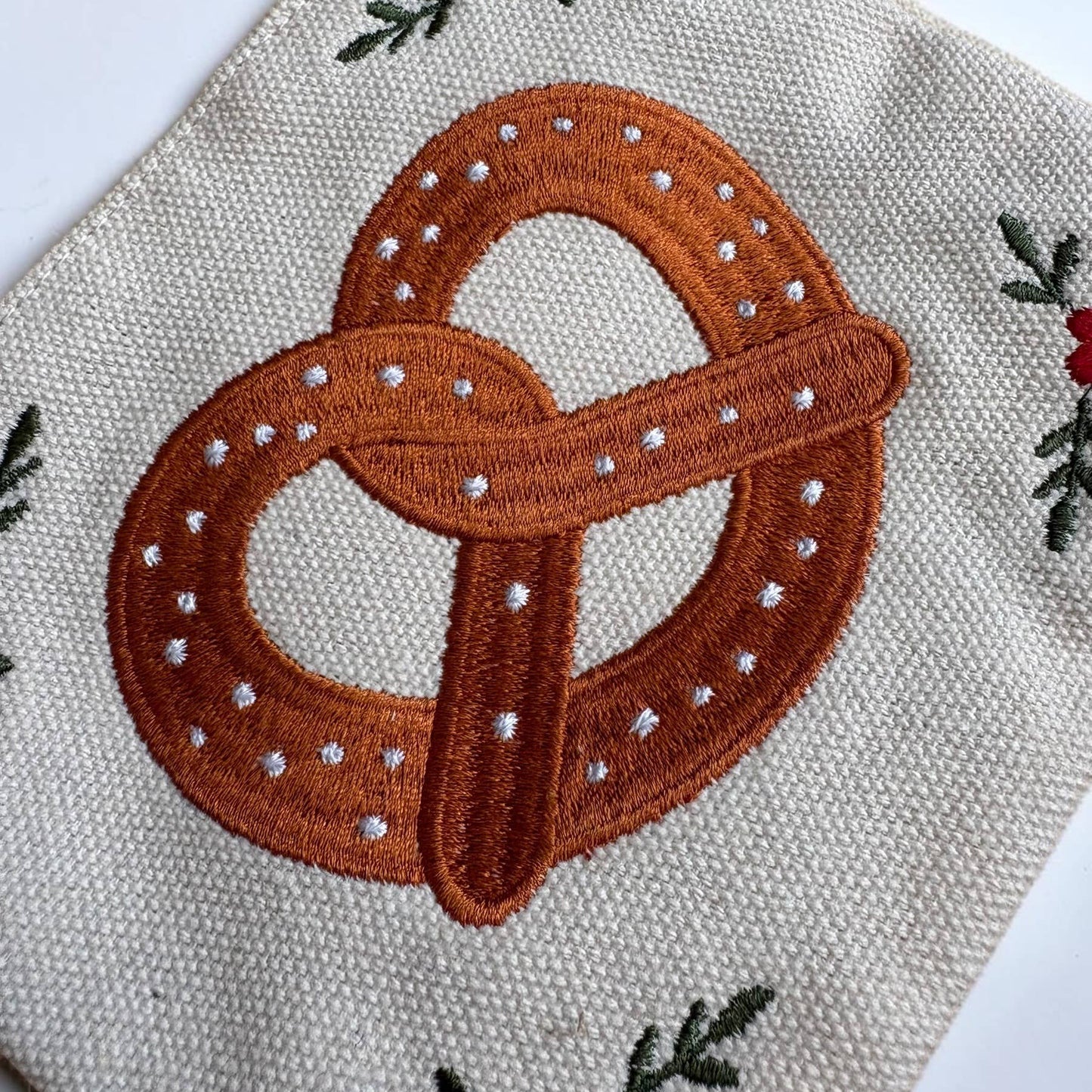 Pretzel Embroidery Zipper Pouch