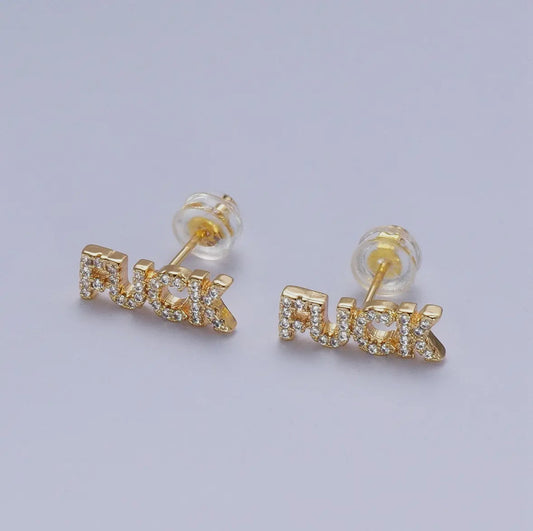 "Fuck" Diamond Filled Earrings