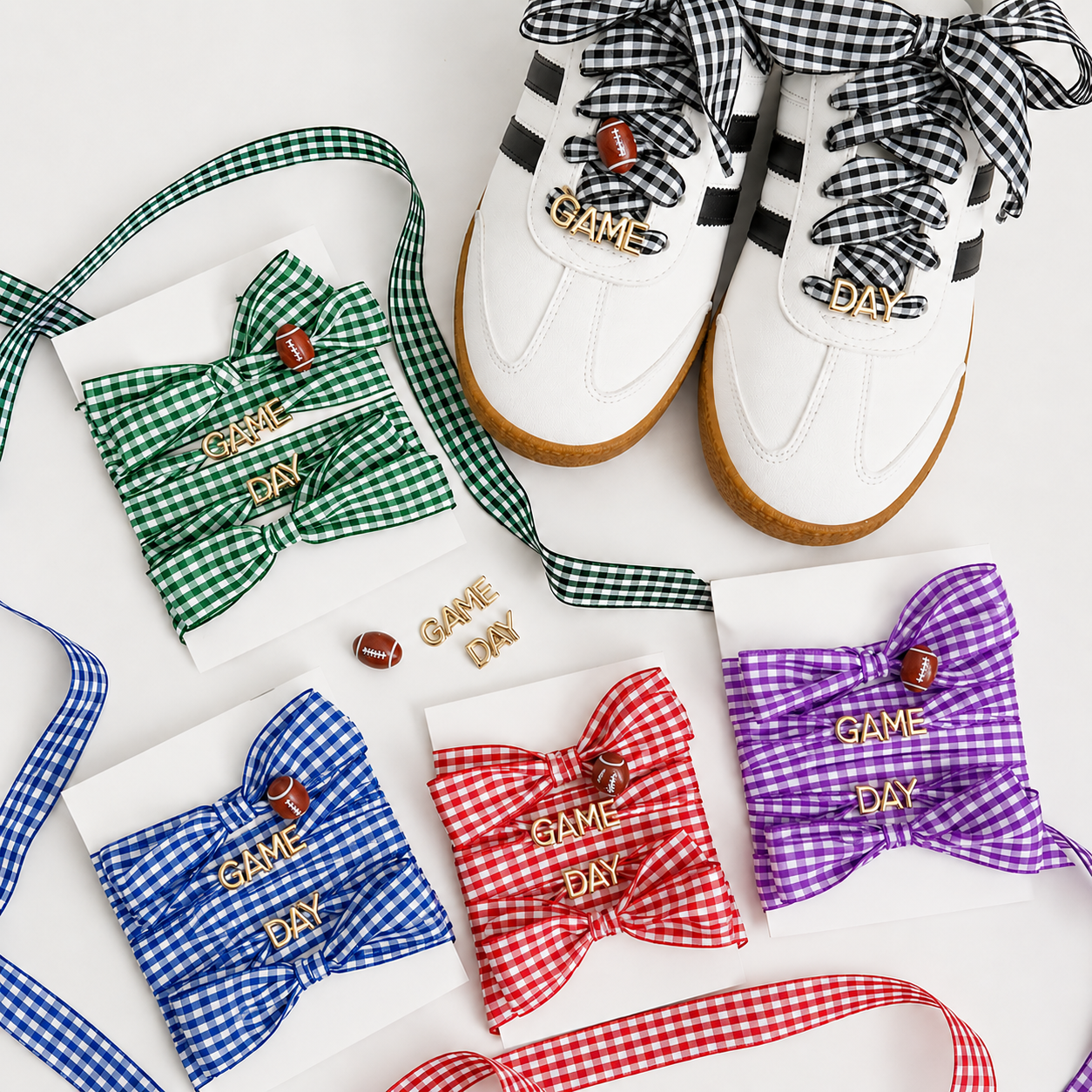 Game Day Gingham Shoe Lace Charm Set - Red & Green