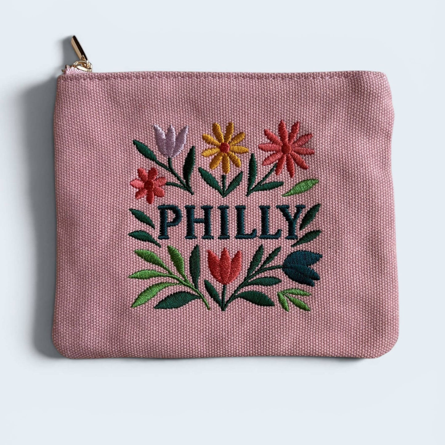 Philly Embroidered Floral Pink Pouch