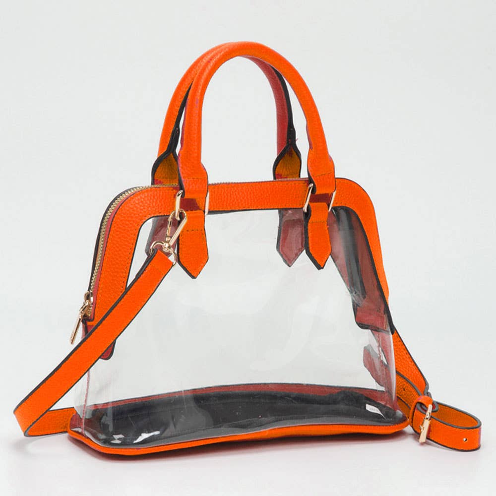 Faux Leather Trim Transparent Handbag – Multiple Colors