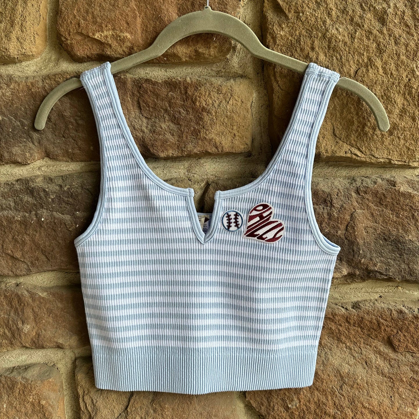 Powder Blue Phillies Striped Cropped Tank