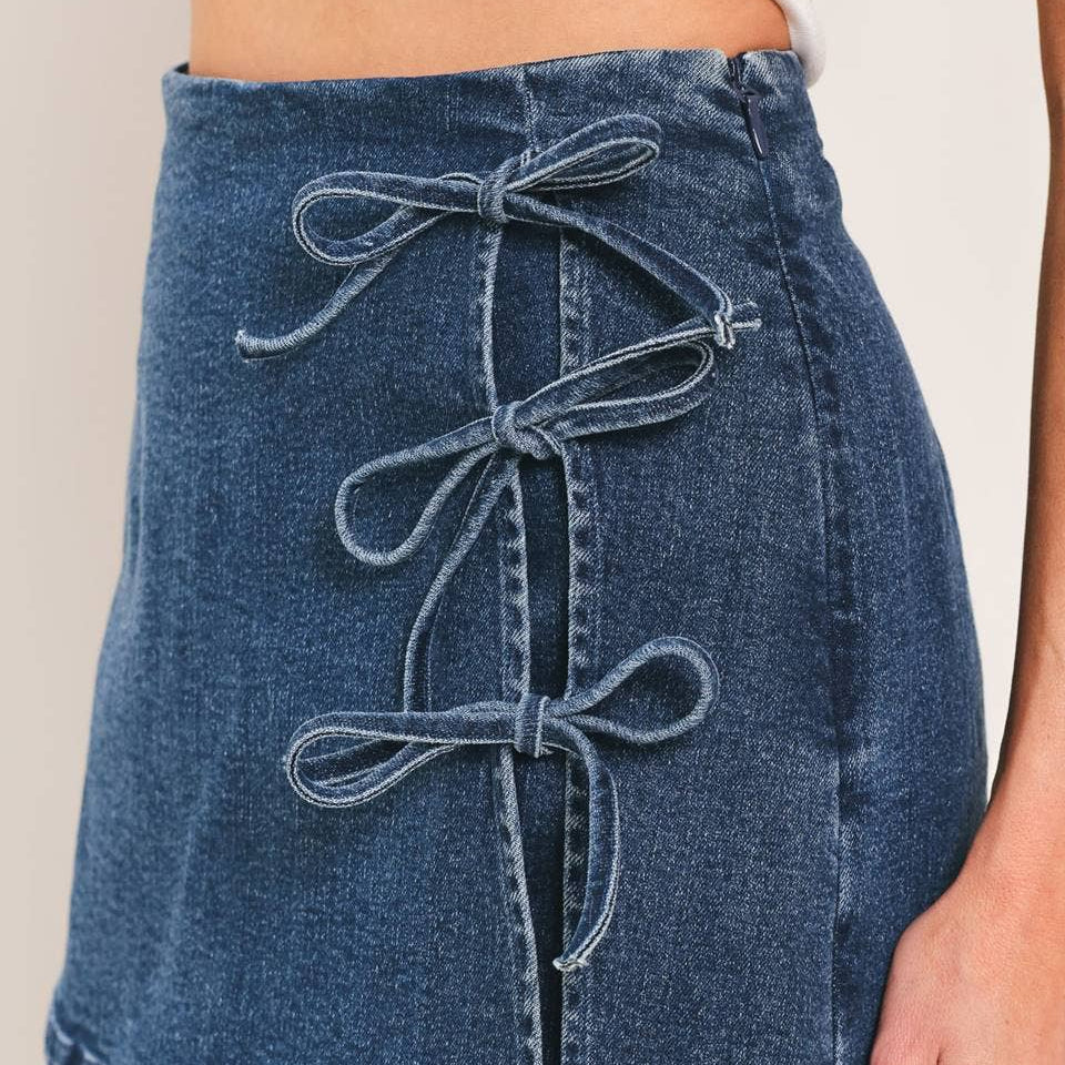 Denim Side Bow Detail Skort