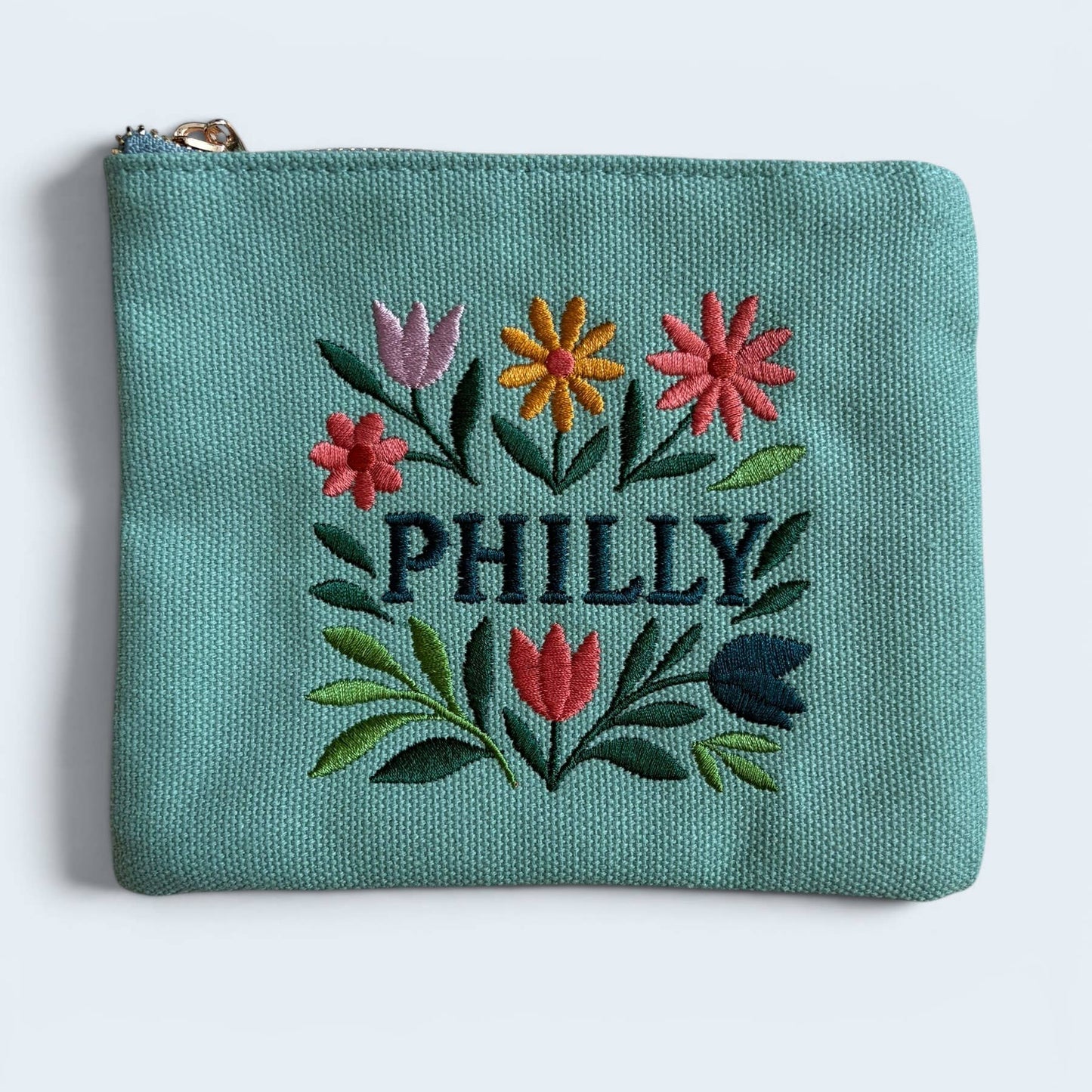 Philly Embroidered Floral Mint Pouch Jewelry