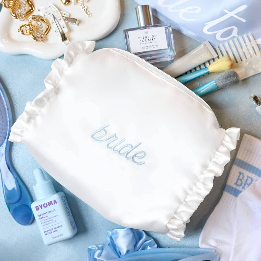 Embroidered Ruffle Bride Cosmetic Bag