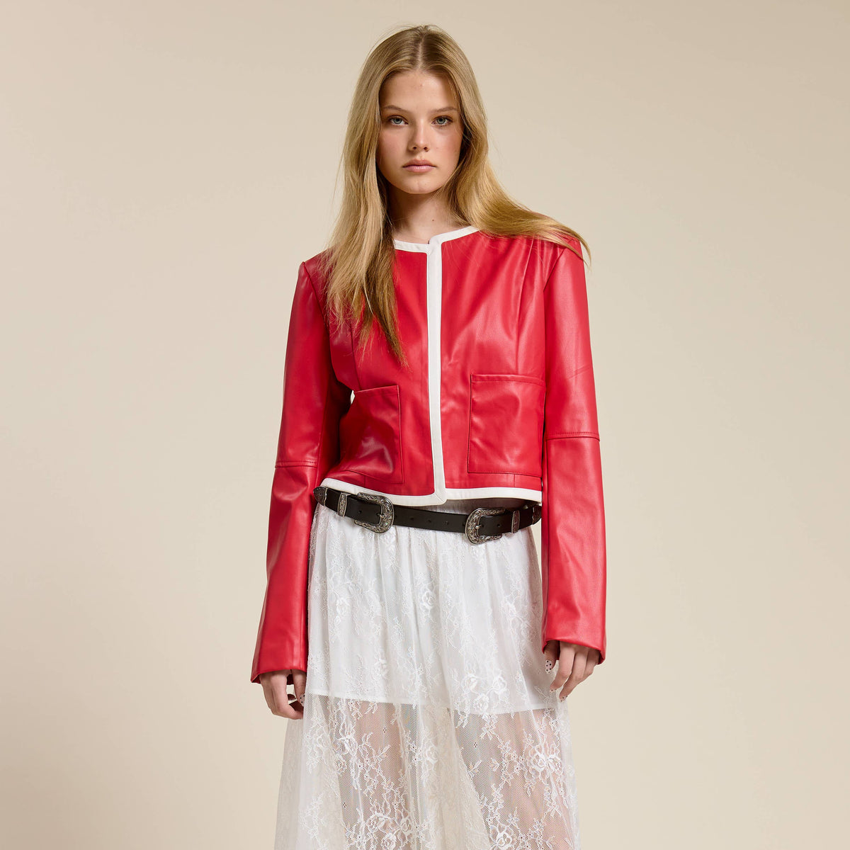 Red Faux Leather Jacket