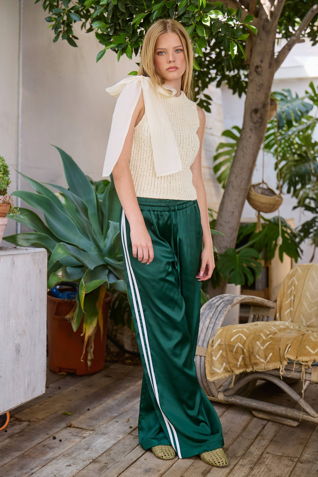 Green Satin Track Pant