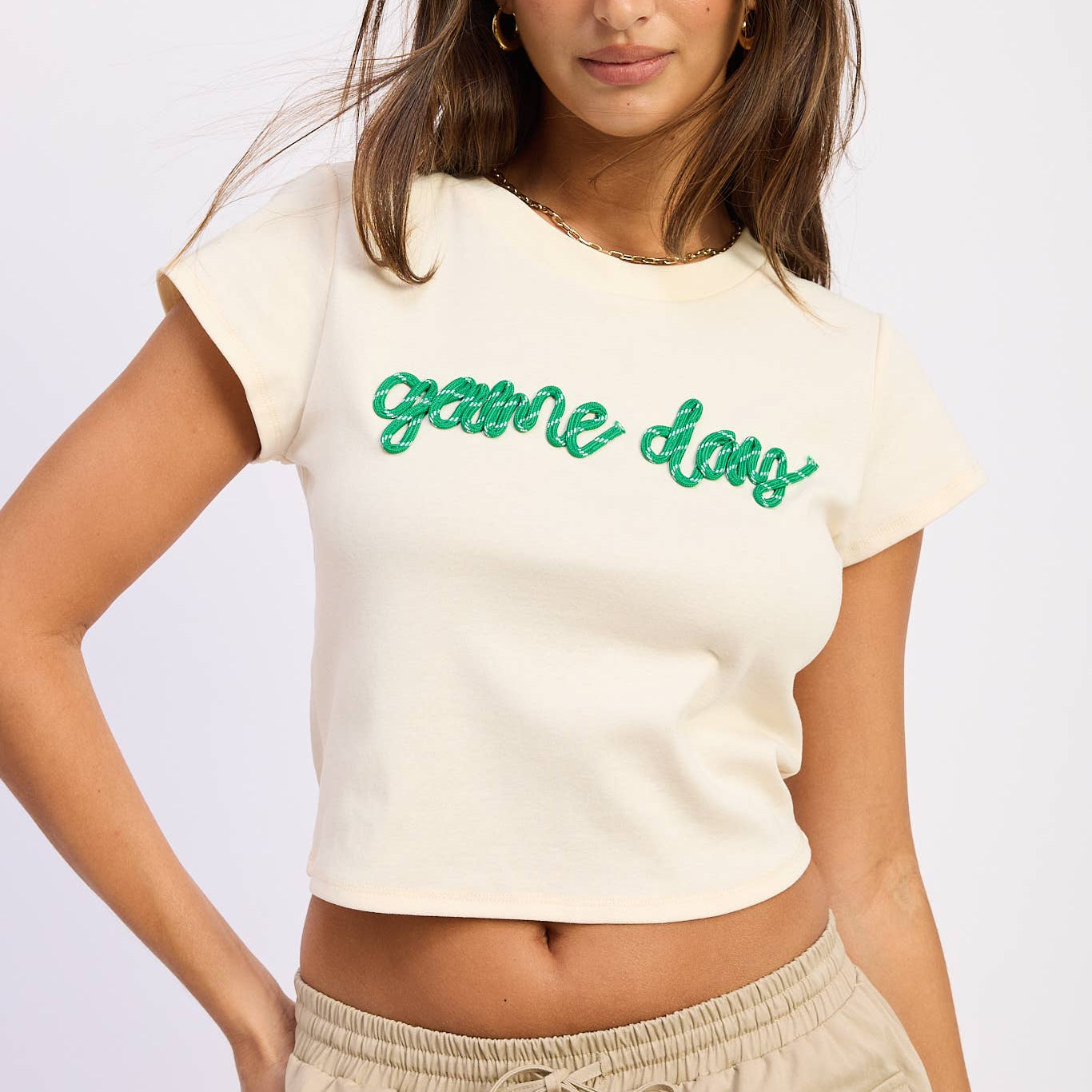 Game Day Cropped Cream Tee