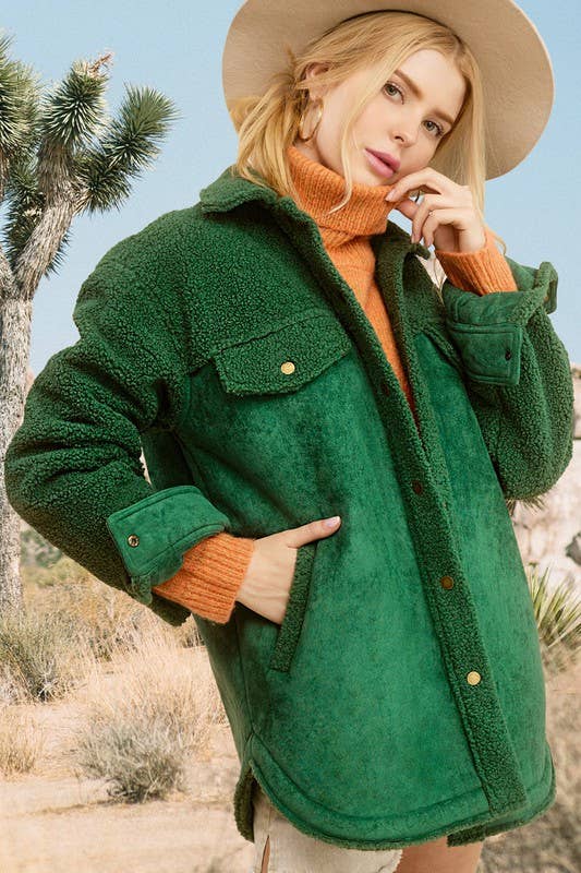 Faux Suede Oversized Button Down Jacket