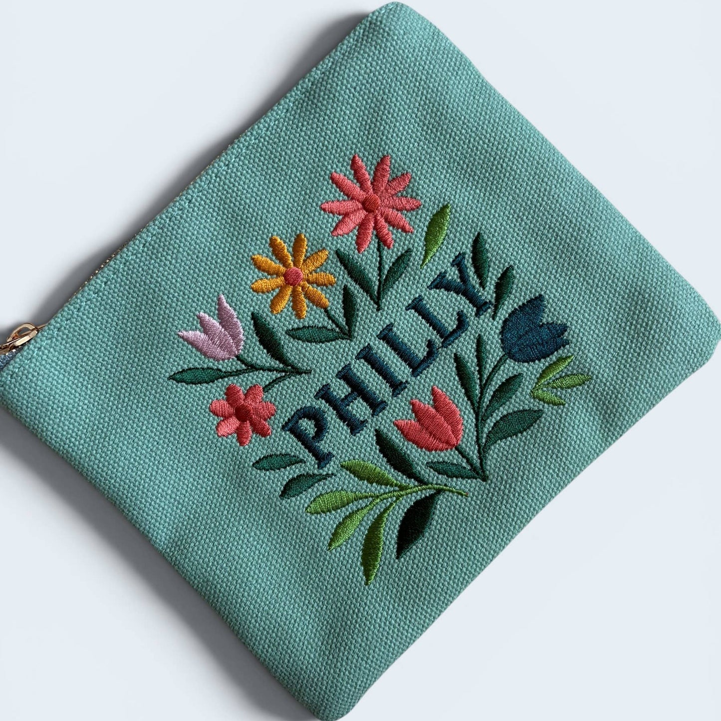 Philly Embroidered Floral Mint Pouch Jewelry