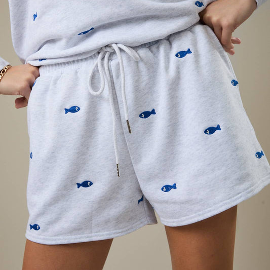Fish Embroidered Sweatshorts