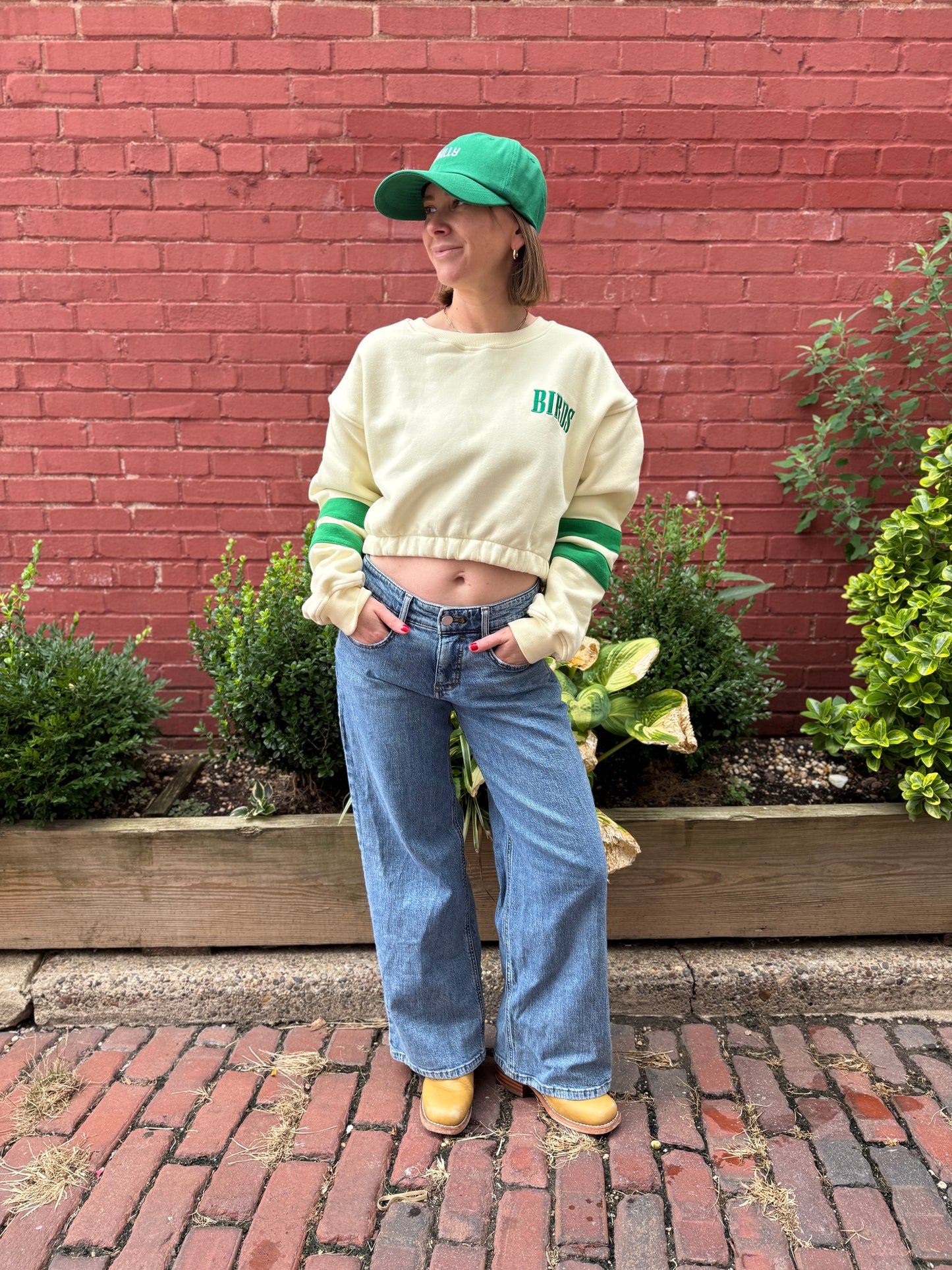 Birds Cinched Cropped Crewneck