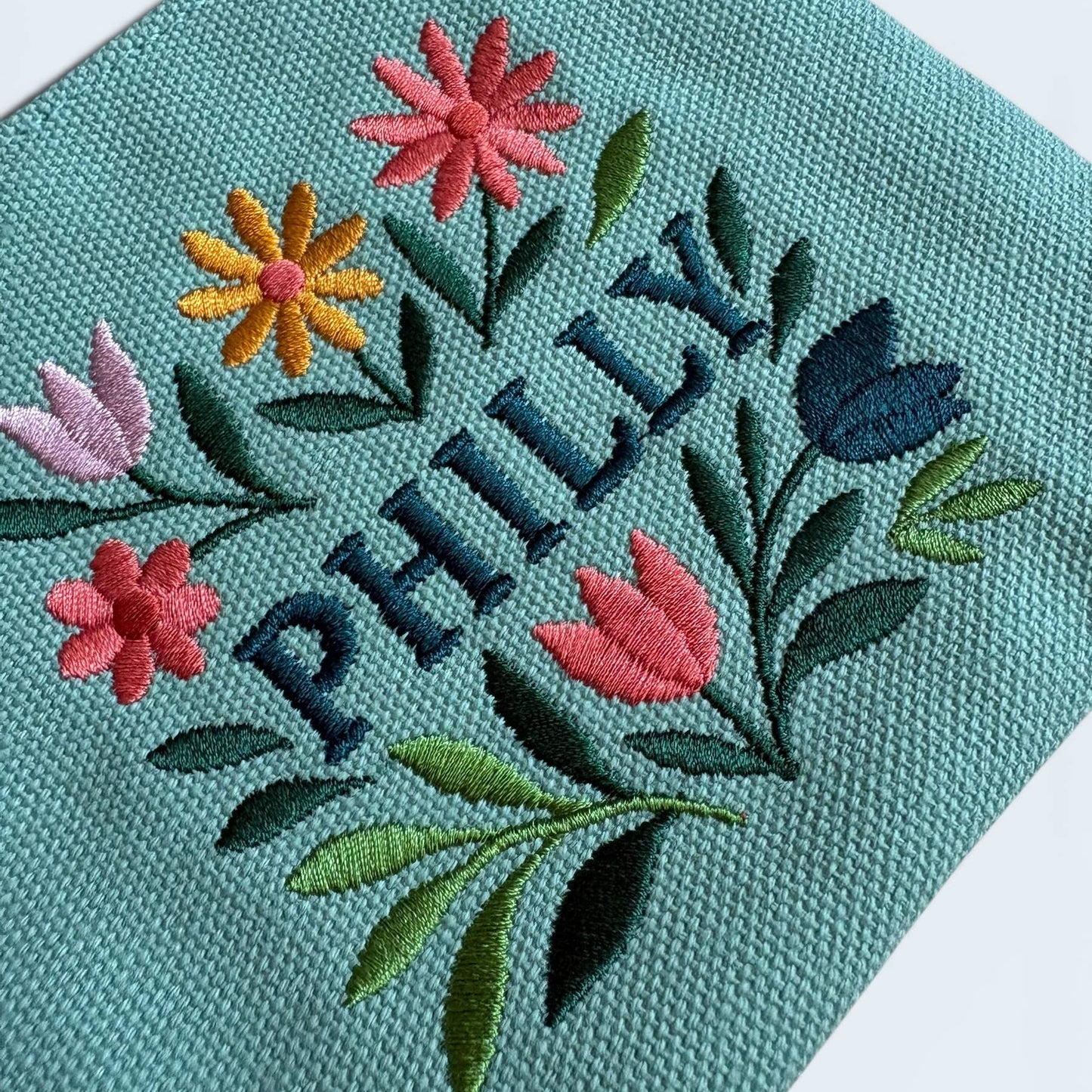 Philly Embroidered Floral Mint Pouch Jewelry