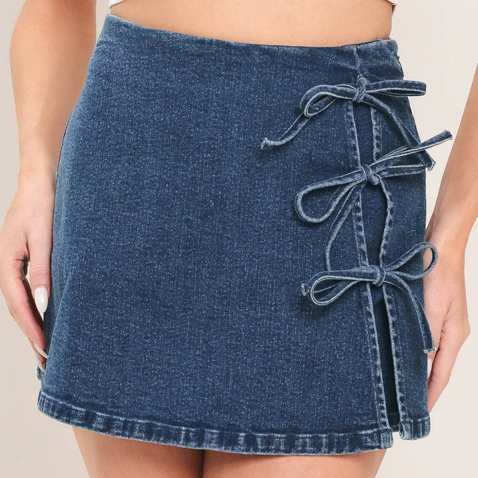 Denim Side Bow Detail Skort