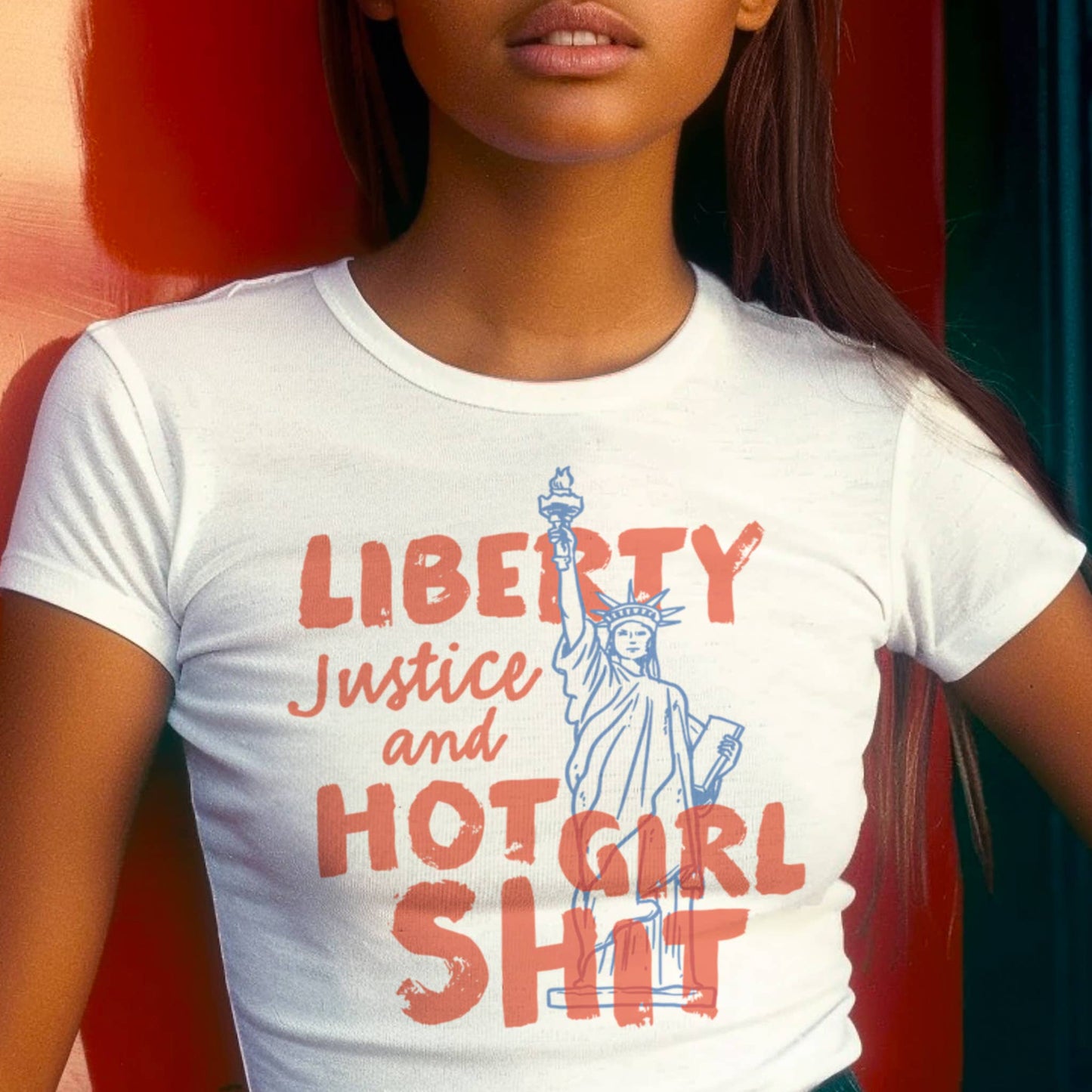 Liberty, Justice & Hot Girl Shit Micro Rib Baby Tee
