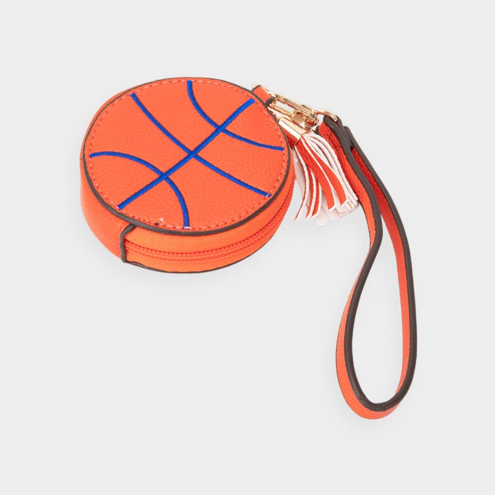 Faux Leather Basketball Zip Wristlet