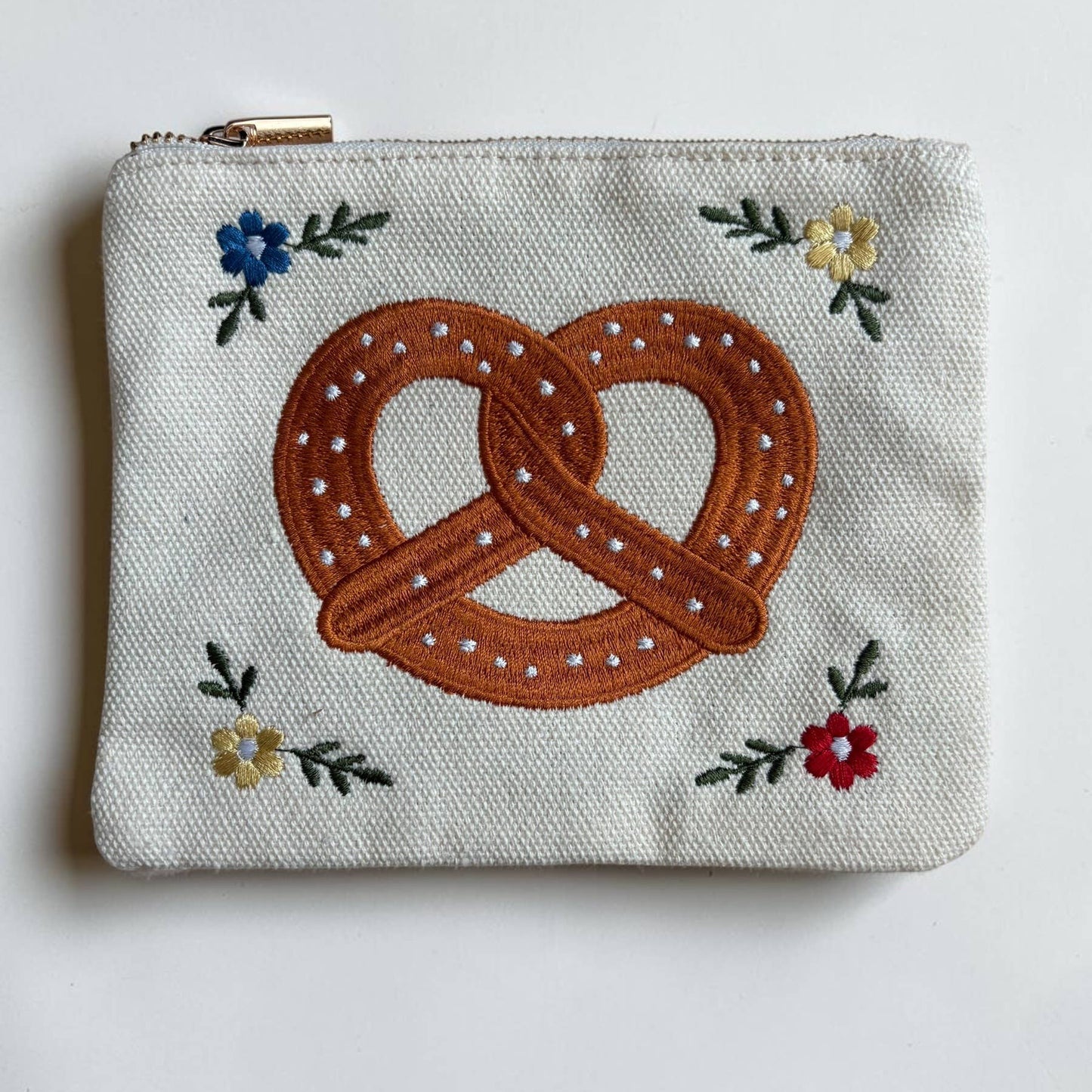 Pretzel Embroidery Zipper Pouch