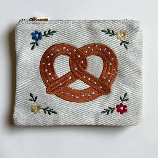 Pretzel Embroidery Zipper Pouch