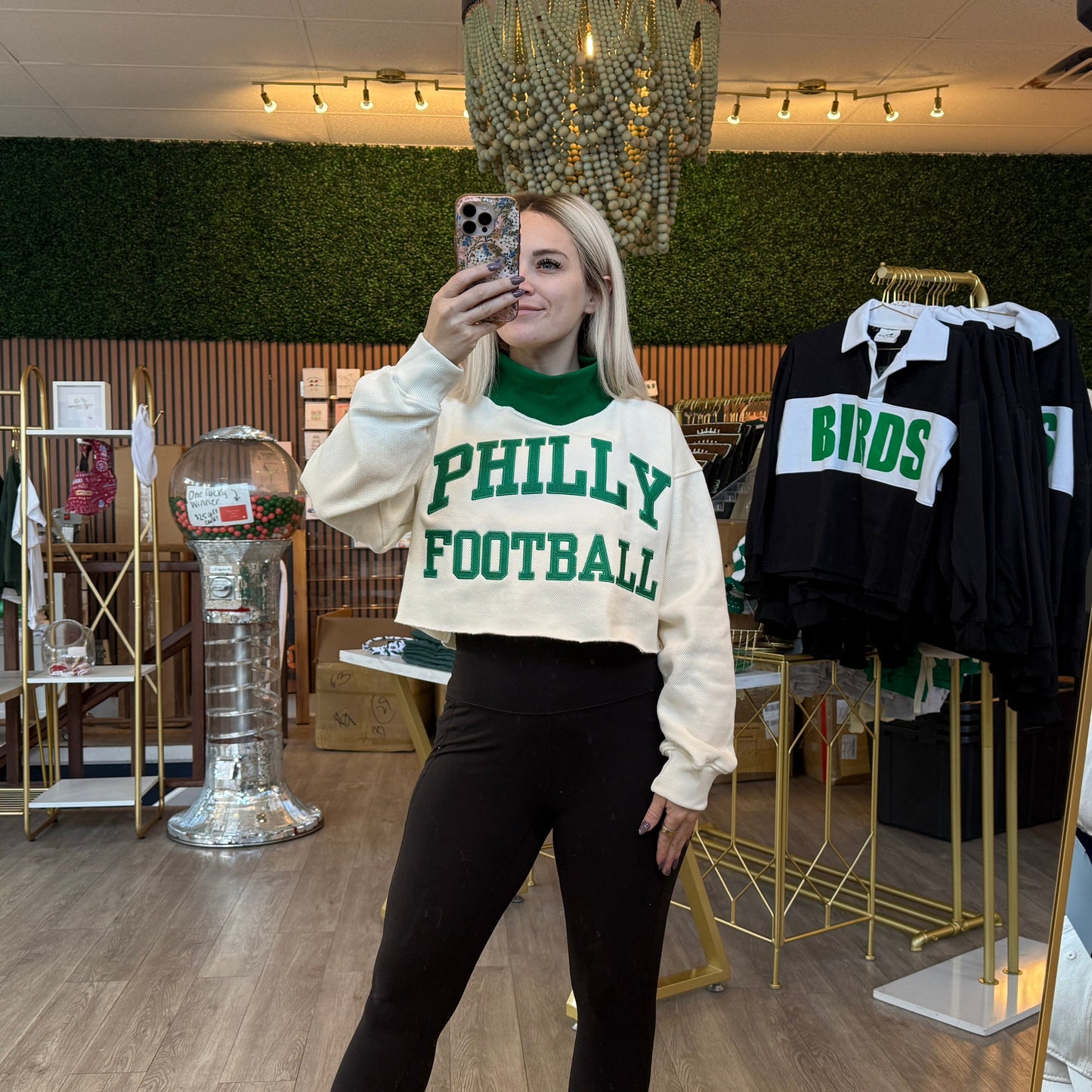 Philly Football Mock Neck Waffle Crop