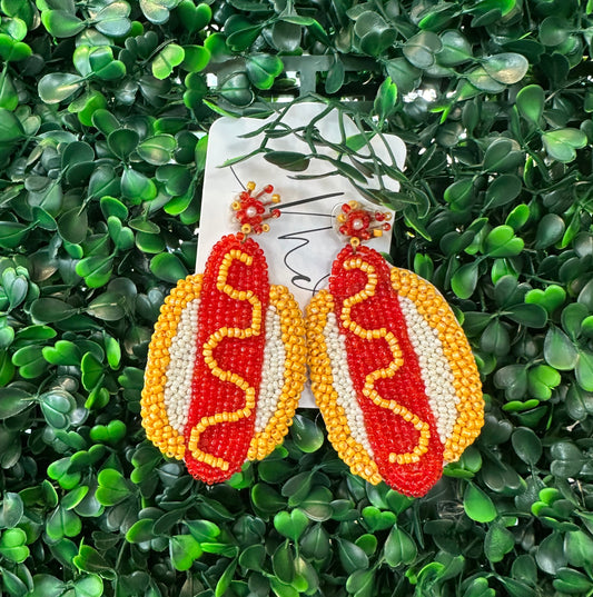 Hot Dog Beaded Earrings