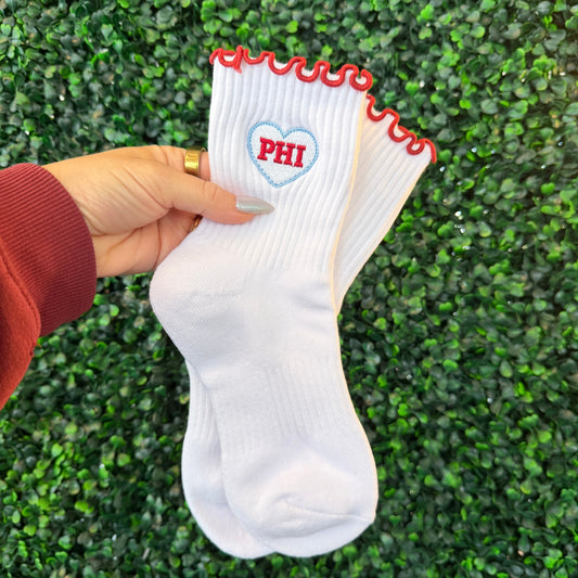 PHI Heart Ruffle Edge Socks