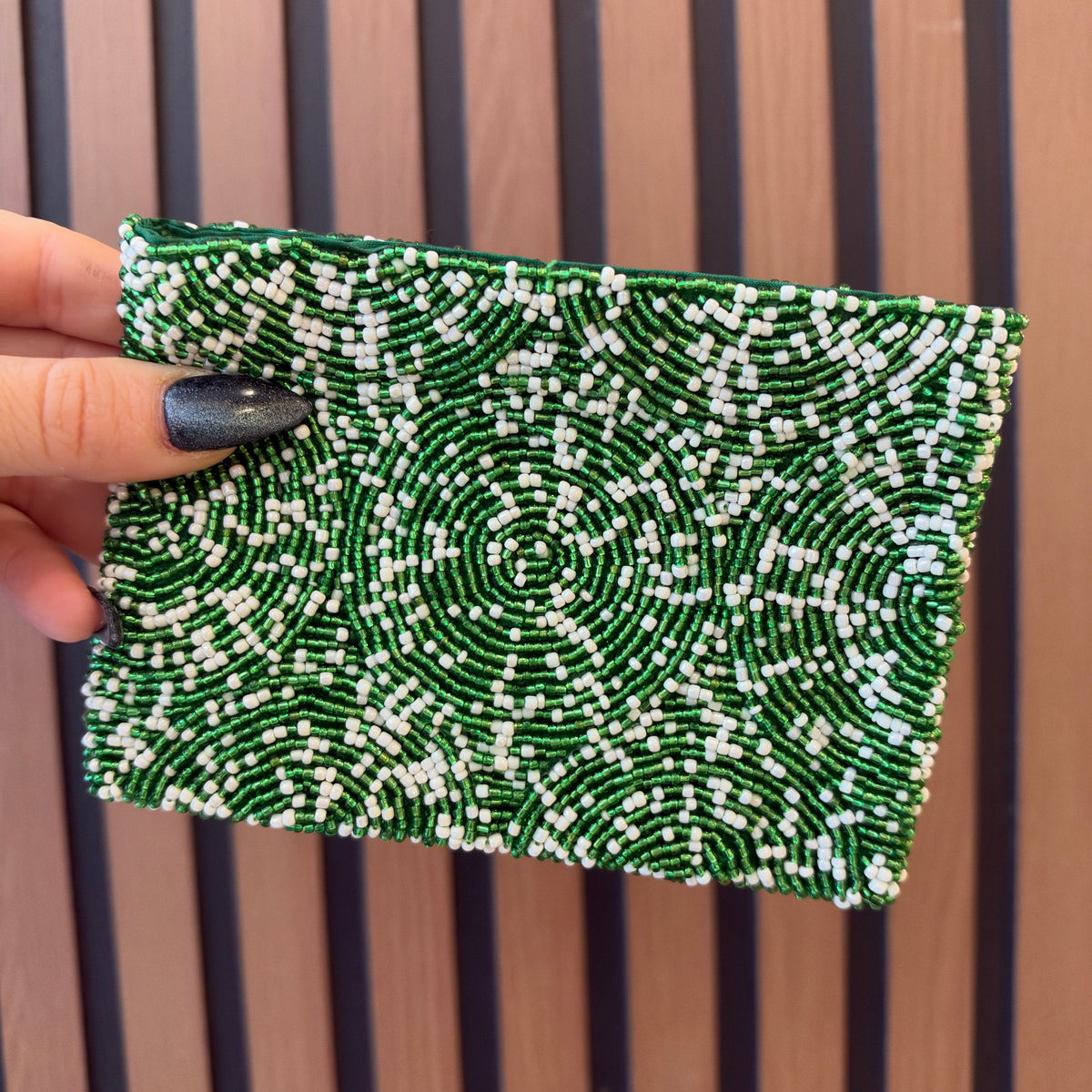 Green and White Beaded Coin Purse