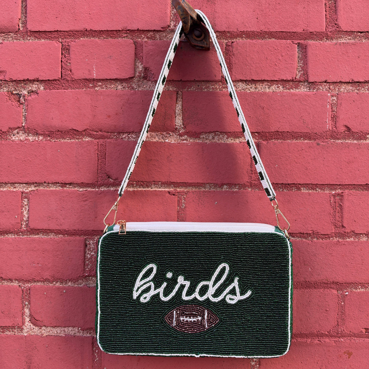 Beaded Birds Box Football Purse