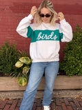 Teal Stripe Birds Crewneck
