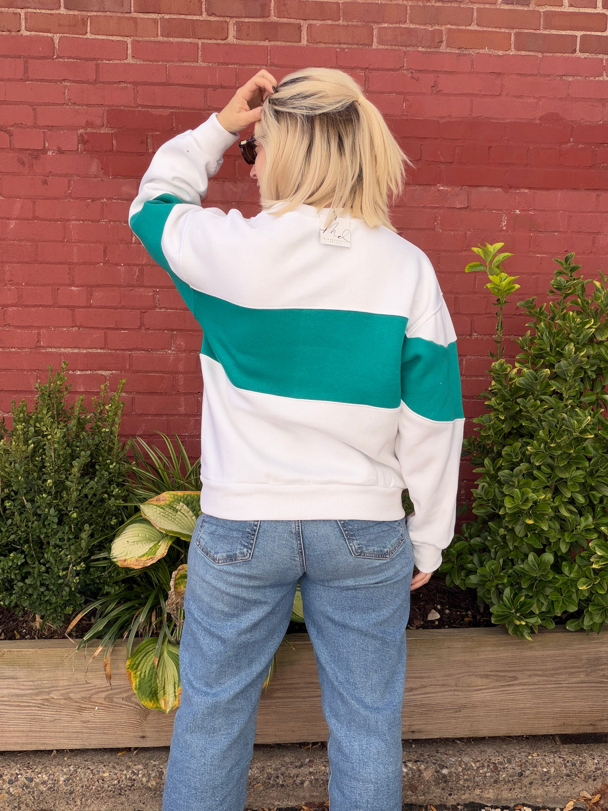 Teal Stripe Birds Crewneck