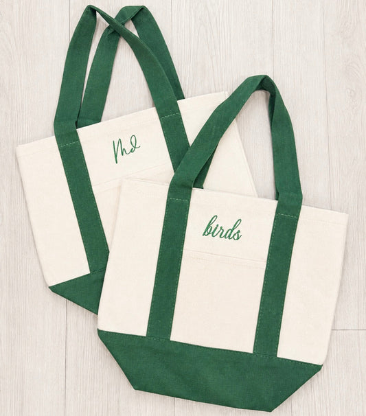 Birds Embroidered Mini Tote Bag